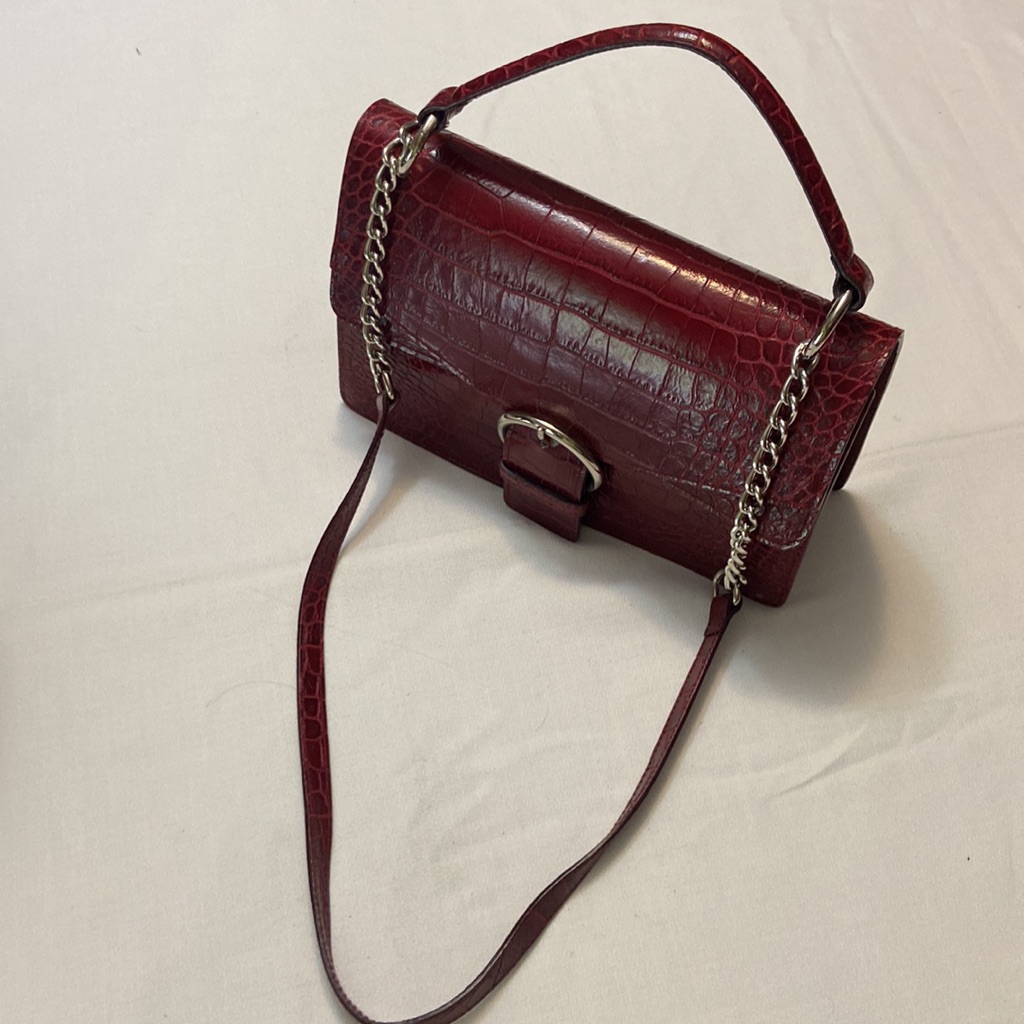 J Peterman By Claudia Leather Burgundy Red Croc Embossed Womens Shoulder Satchel — image 3 of 8